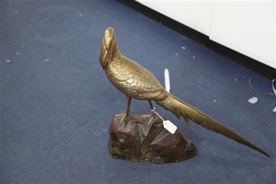 Georges Lavroff. A French Art Deco patinated bronze model of a pheasant, height 19.5in.